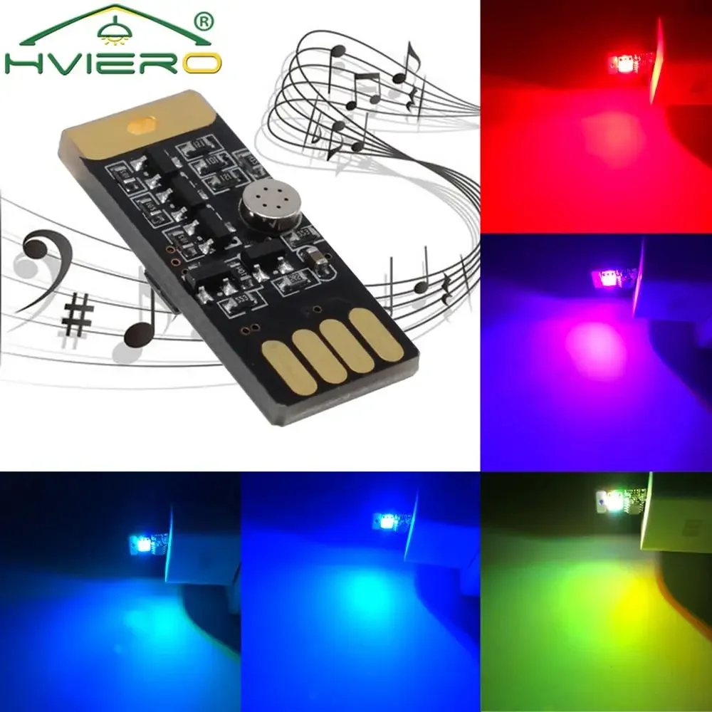 2 pçs auto usb led música jogando luz regulável dc 5vrgb atmosfera ativada por voz lâmpada decorativa iluminação portátil plug play