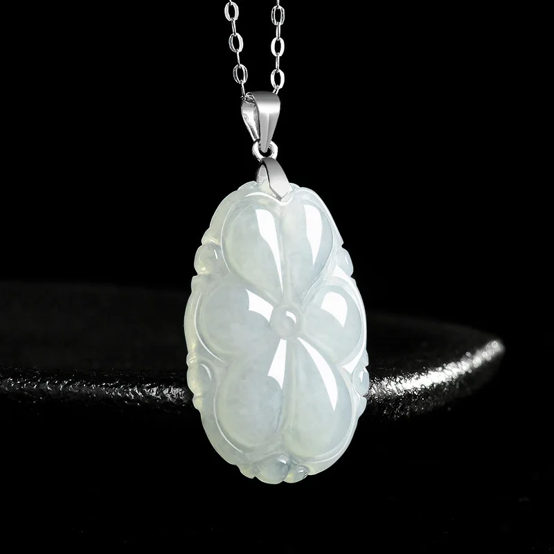 

Natural Burmese A-grade Jade Lotus Leaf Pendant S925 Silver Inlaid Jadeite Necklace Women's Fine Jewelry Accessories Gifts