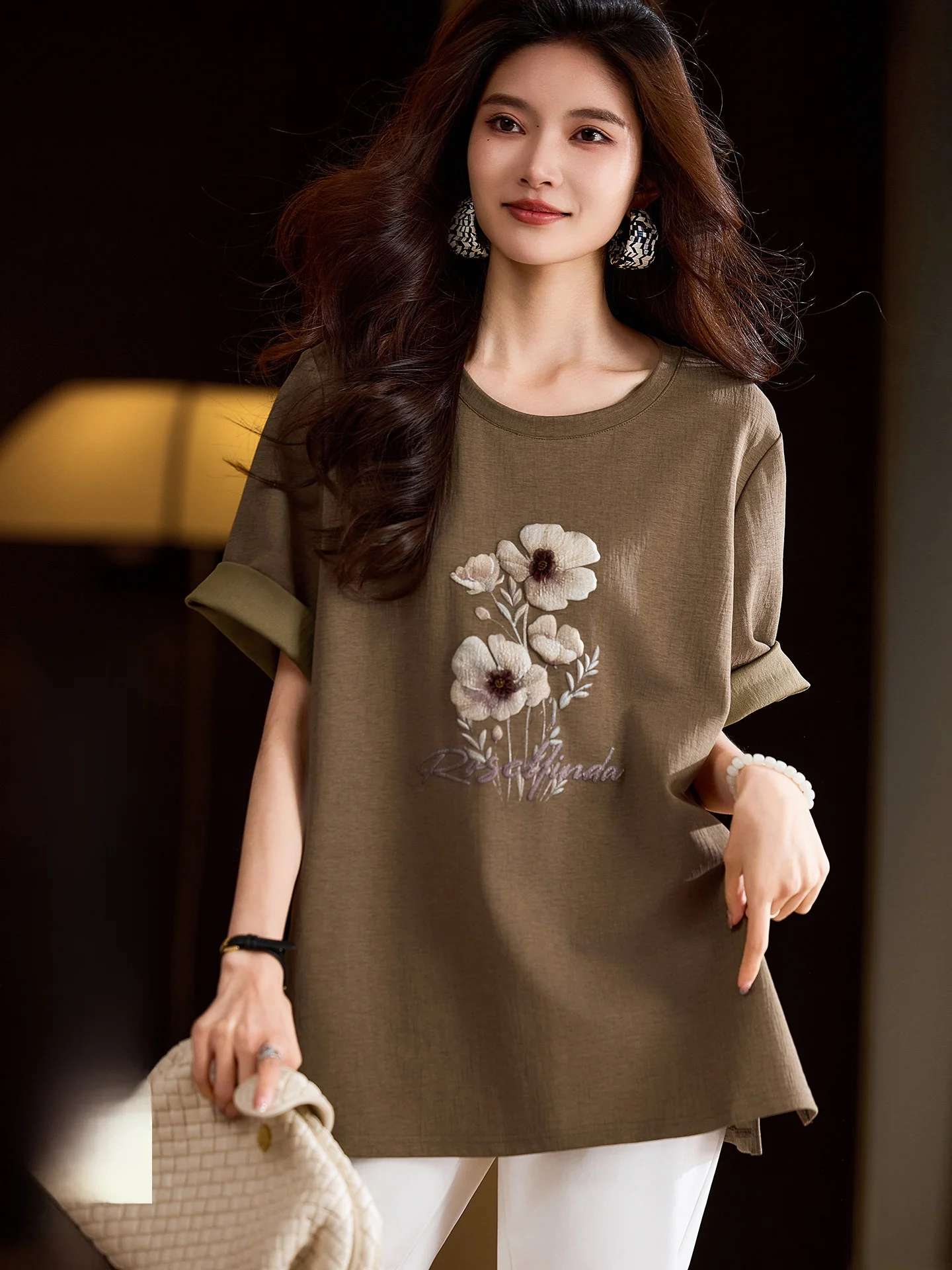 

Casual Printed Short Sleeve T-Shirt Women's Loose Fit Spring New Style plus Size European Style Top Skin-friendly Breathable