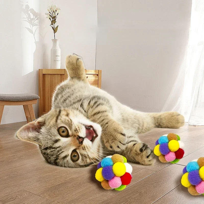 1 buah mainan bola kucing warna-warni bel berbunyi hiburan diri perlengkapan latihan anjing kucing peliharaan Kit pelatihan mengunyah interaktif mainan mewah