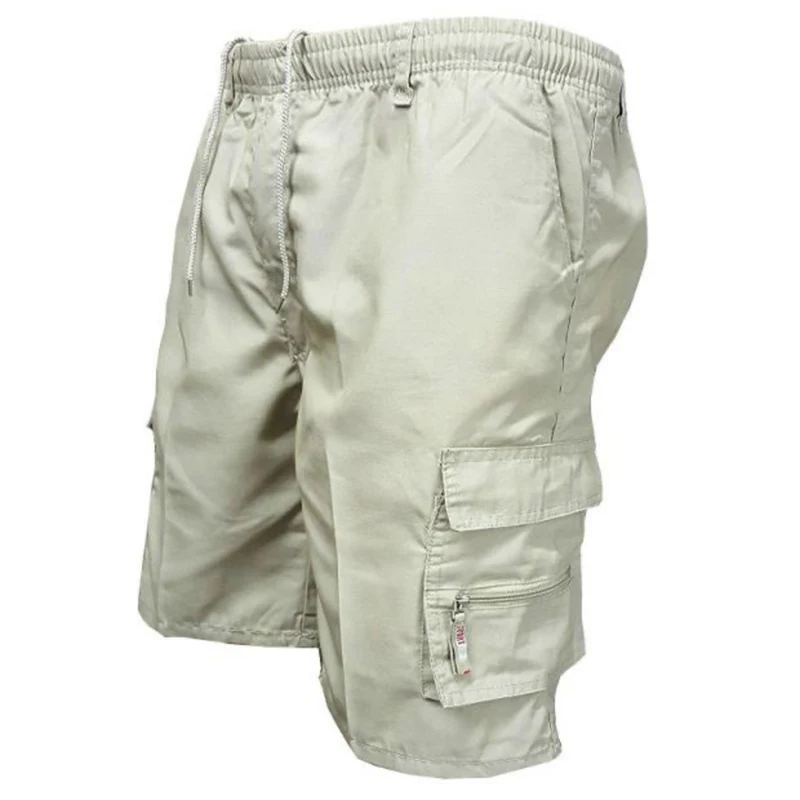 Outdoor Cargo Shorts Male Overalls Elastic Waist Cycling Shorts Multi-pockets Loose Work Sport Knee Length Trousers