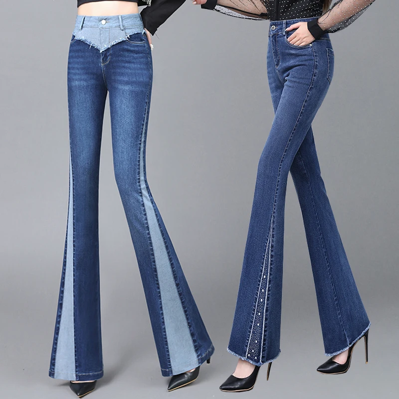 Girls Fashion Blue Jeans for Women Clothes Ladies Casual Streetwear Lim-Fit Denim Trousers Female Vintage Bell-bottoms