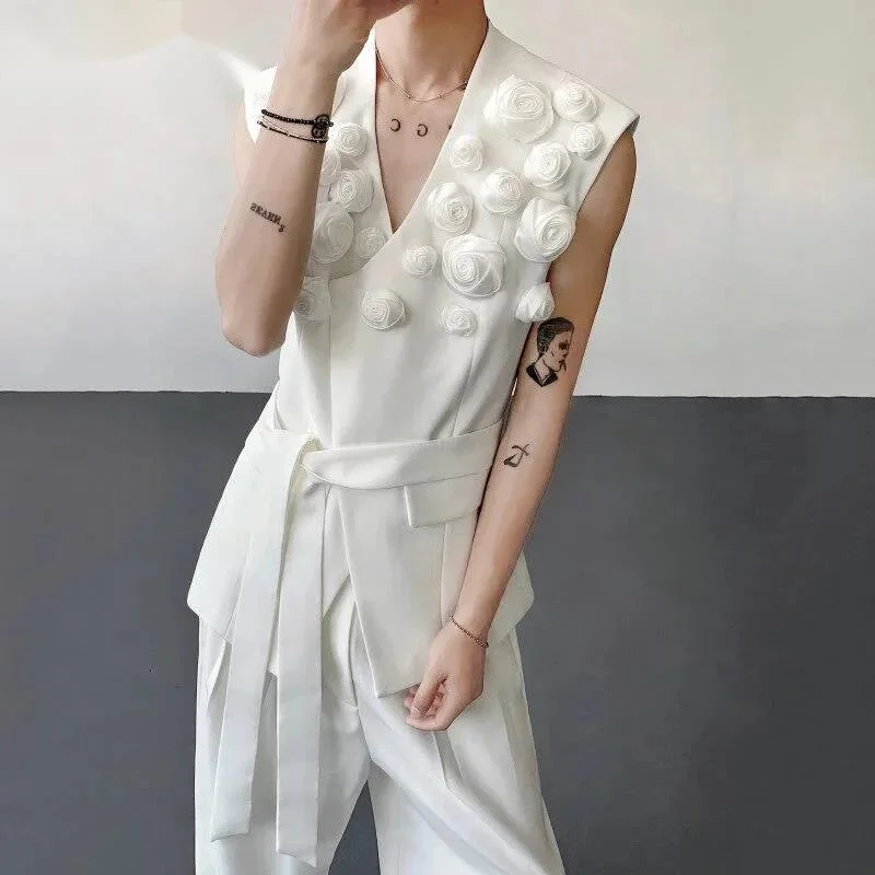 Summer Rose Clothing - سترة رجالية بدون أكمام بتصميم وردة