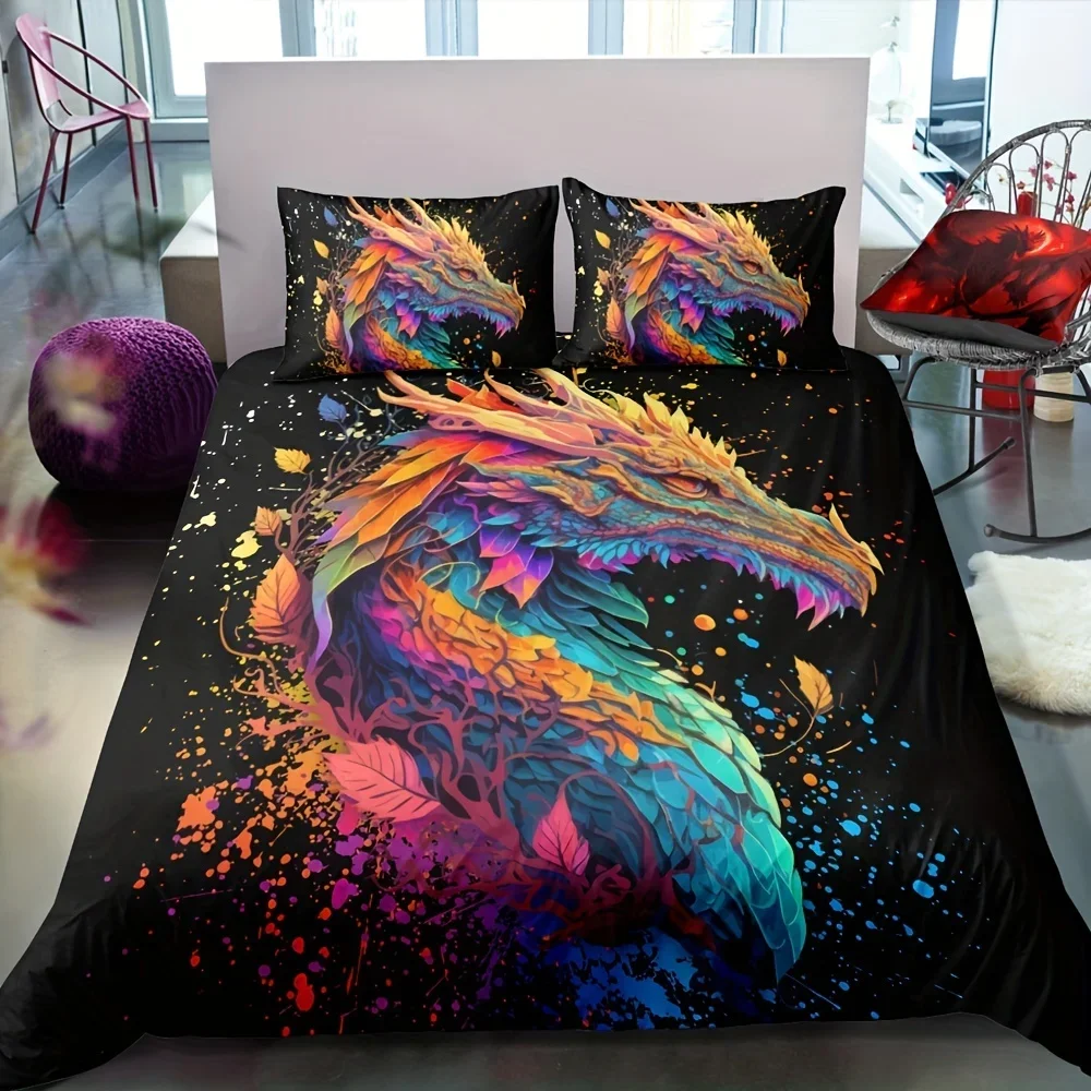 

Soft and Comfortable Duvet Cover Set Mystical Dragon Bedding for Bedroom and Guest Room - 1 Duvet Cover and 2 Pillowcases