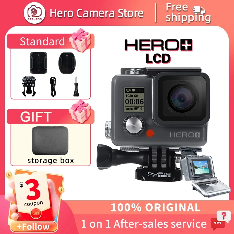 GoPro HERO + Plus LCD screen Action camera wireless wide angle 40m diving HD Go Pro helmet sports camera