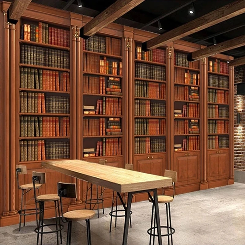 Customized Wallpaper 3D Bookcase Photo Mural European Retro Study Library Cafe Bar Living room TV background bedroom restaurant