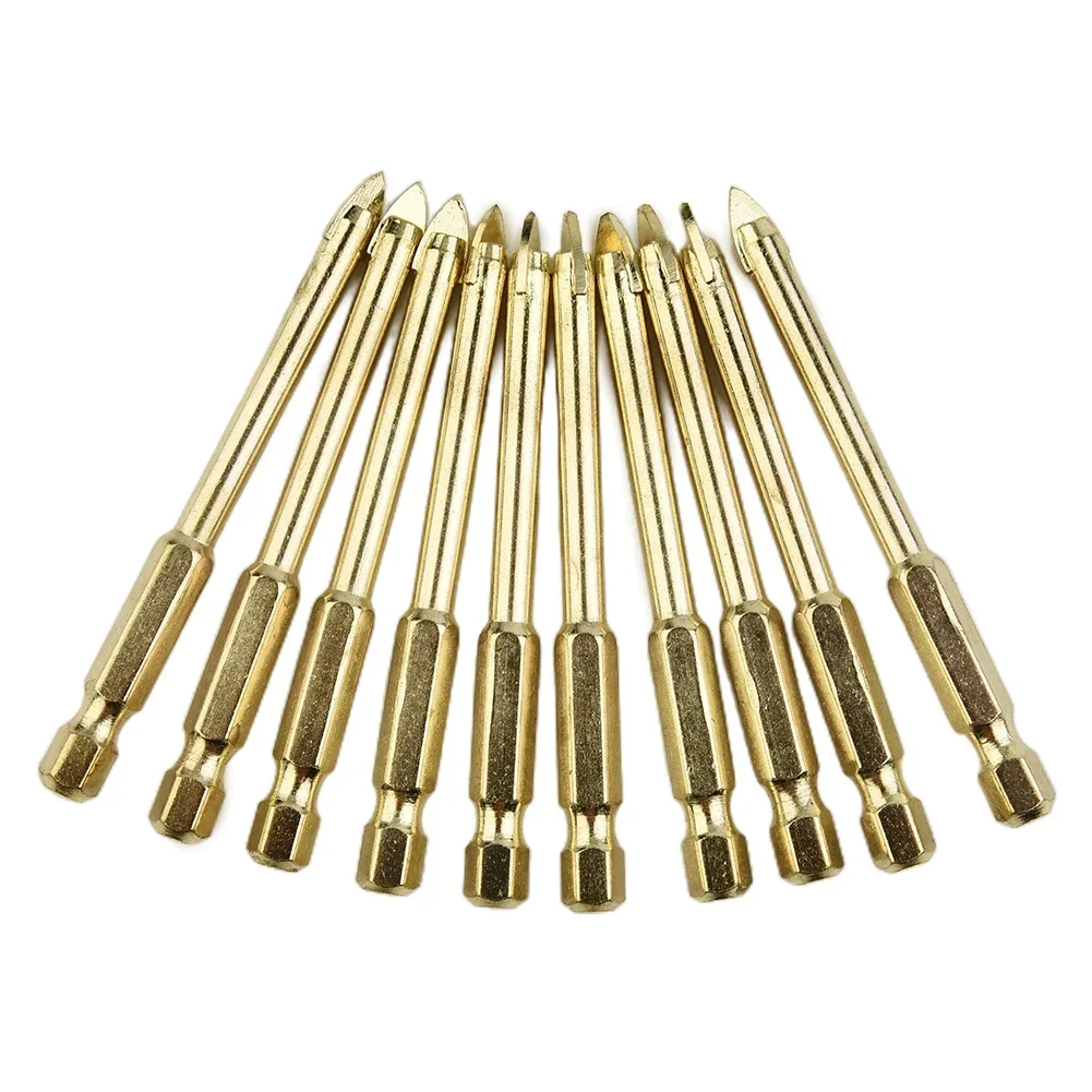 10* Drill Bit 6mm Alloy Gold Spear Head Superhard Tile Glass Titanium Tungsten Carbide Portable High Quality Nice