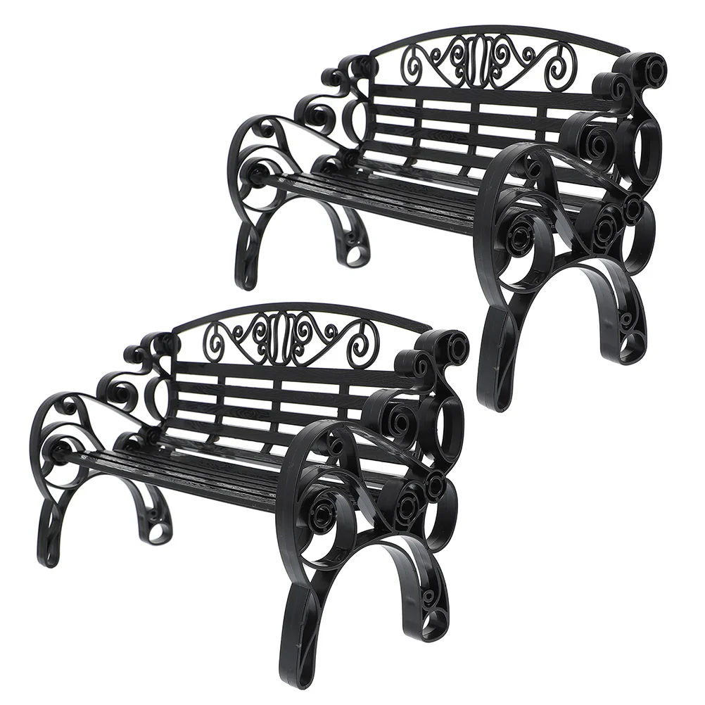 2 Pcs Mini Chair Garden Bench Miniature Park Black Benches for outside Dollhouses Decoration Decorations