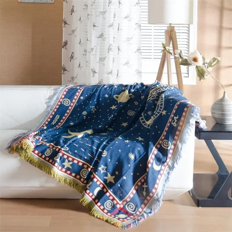 Pure cotton Retro nostalgia carpet thin blanket starry sky blanket bed cover living room bedroom Tablecloth Felts tapestry