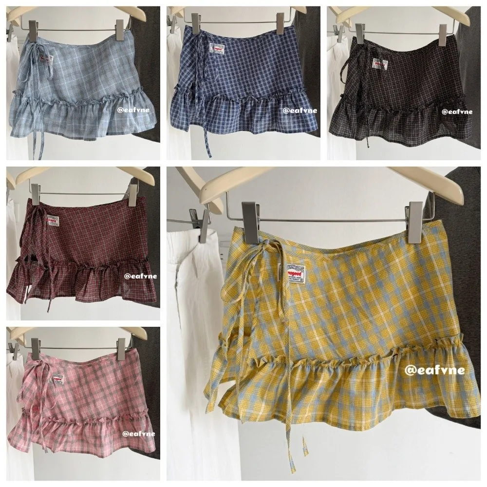 Fashion High-waist Ruffles Belts for Women Checkered Pattern Versatile Short Skirt Jeans Accessories Y2K Butt Curtain Streetwear