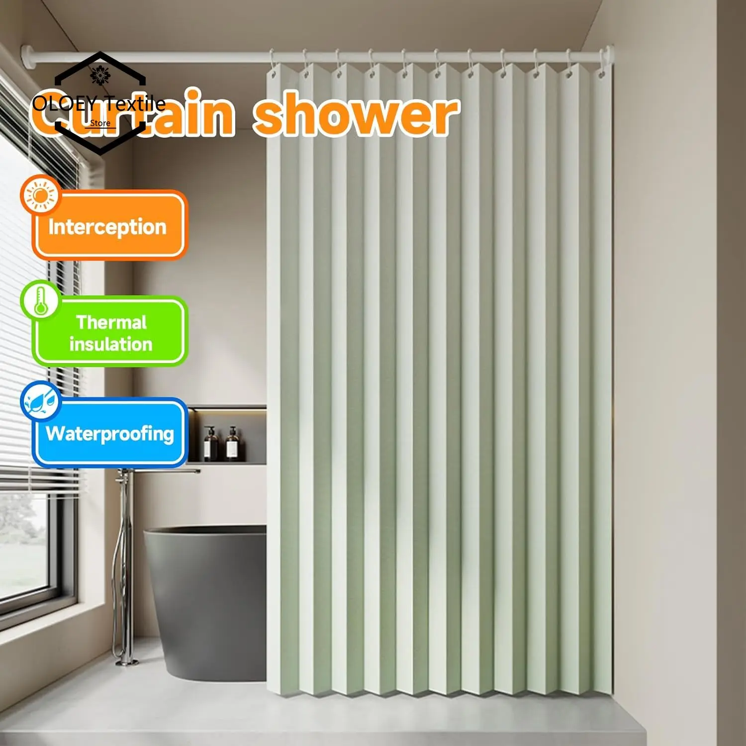 

Digital Print Foldable Shower Curtain - Waterproof No-Drill Bathroom Partition, Room Divider for Toilet & Bathroom