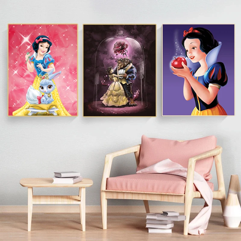 Cartoon Snow White Cinderella Princess Posters Disney Anime Prints Wall Art  Picture Canvas Painting for Girl Room Decor