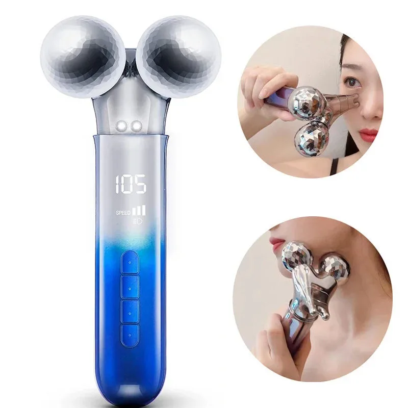 أسطوانة تدليك الوجه ميكروكرنت ، مدلك الوجه 5D ، رفع جلد العين ، شد التجاعيد ، اهتزاز النبض ، أداة تجميل الوجه على شكل V ، EMS