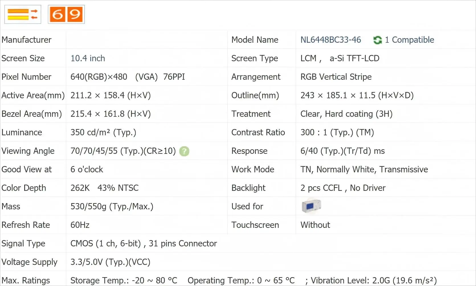 

Промышленная ЖК-панель NL6448BC33-46, 10,4 дюйма, 640*480, протестирована перед отгрузкой, NL6448BC33-50