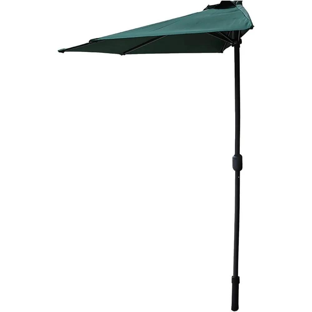 2.7m/8.8ft Half Round Garden Parasol, Against The Wall Patio Pool Backyard Balcony Sun Shade Umbrellas with Hand Crank,