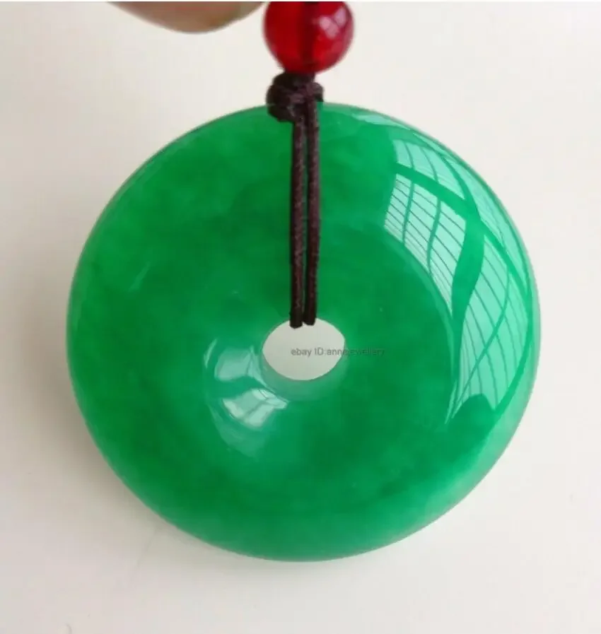 

Chinese 30mm natural Green Natural JADE hand-carved Harmony pendant necklace