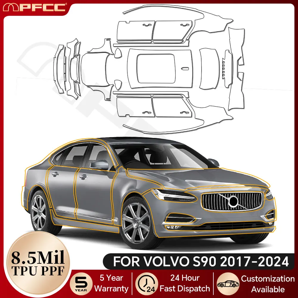 

For Volvo S90 2017-2024 8.5Mil TPU Paint Protection Film Car Body Bumper Pre-cut PPF Bra Clear Anti-scratch Resistant Cover