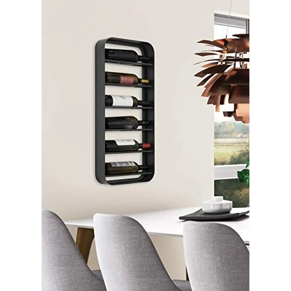 Geometric Metal Wine Rack Wall Mounted Storage Solution Holds 6 Bottles Modern Design