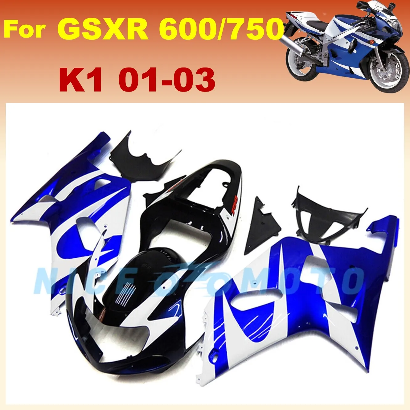 

Motorcycle ABS Fairings kit For GSXR600 750 2001 2002 2003 gsxr750 gsxr 600 K1 01 02 03 blue white fairing set