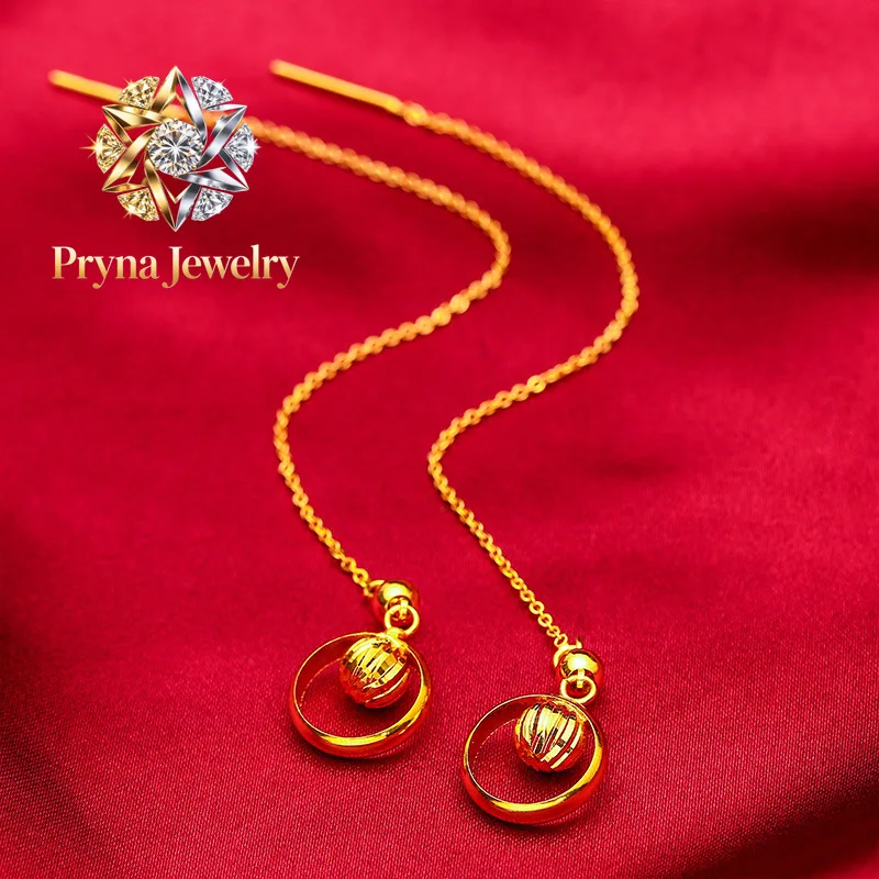 Pryna Jewelry  Flower Thread Earrings for Women, 24K Gold, AU999 | Distressed rose with crackle finish, rustic charm for tea par