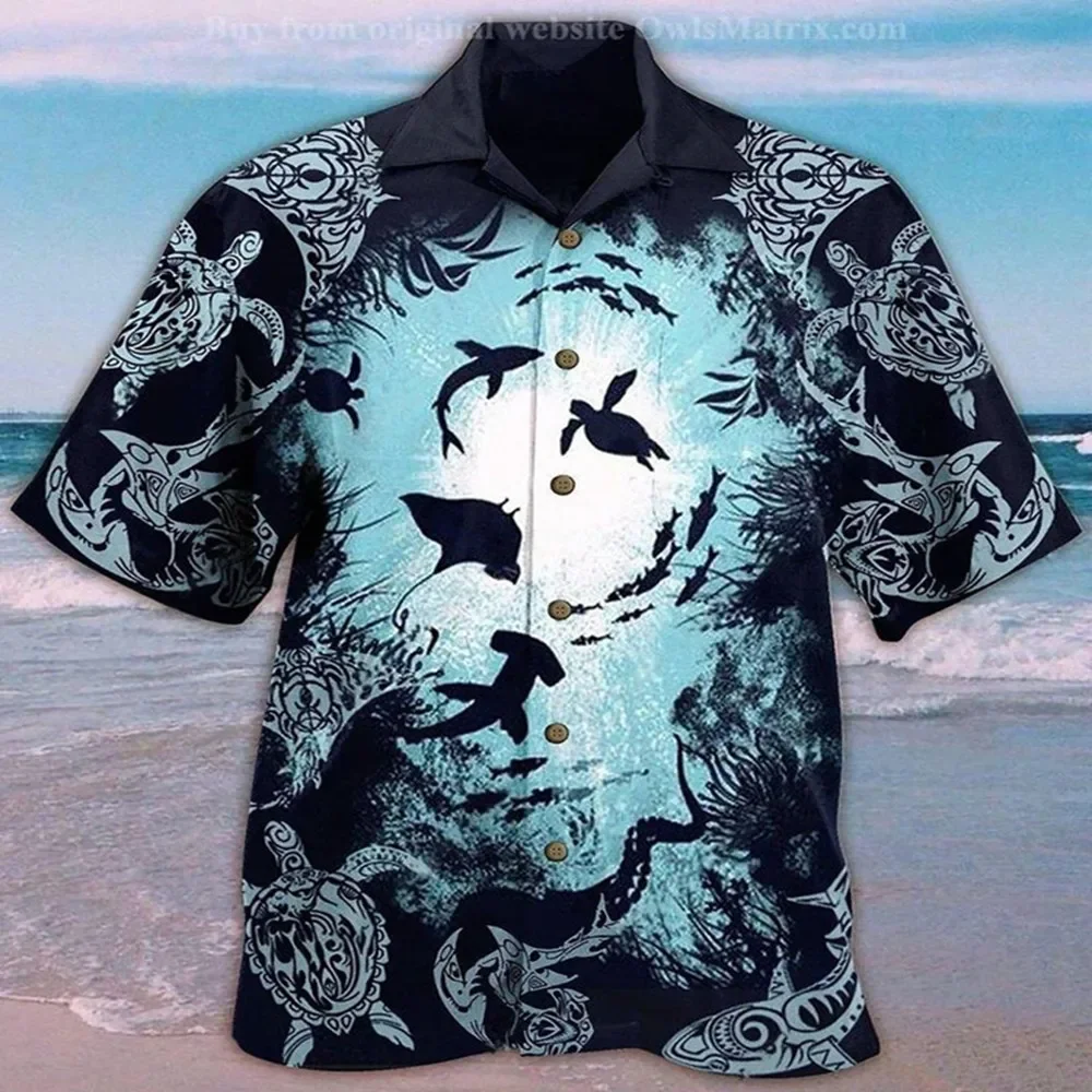 

Hot Sale Men's Cuban Shark Shirt 3D Print Hawaiian Beach Summer Turn-Down Collar Marine Life Short Sleeve Tops Oversize Chemise
