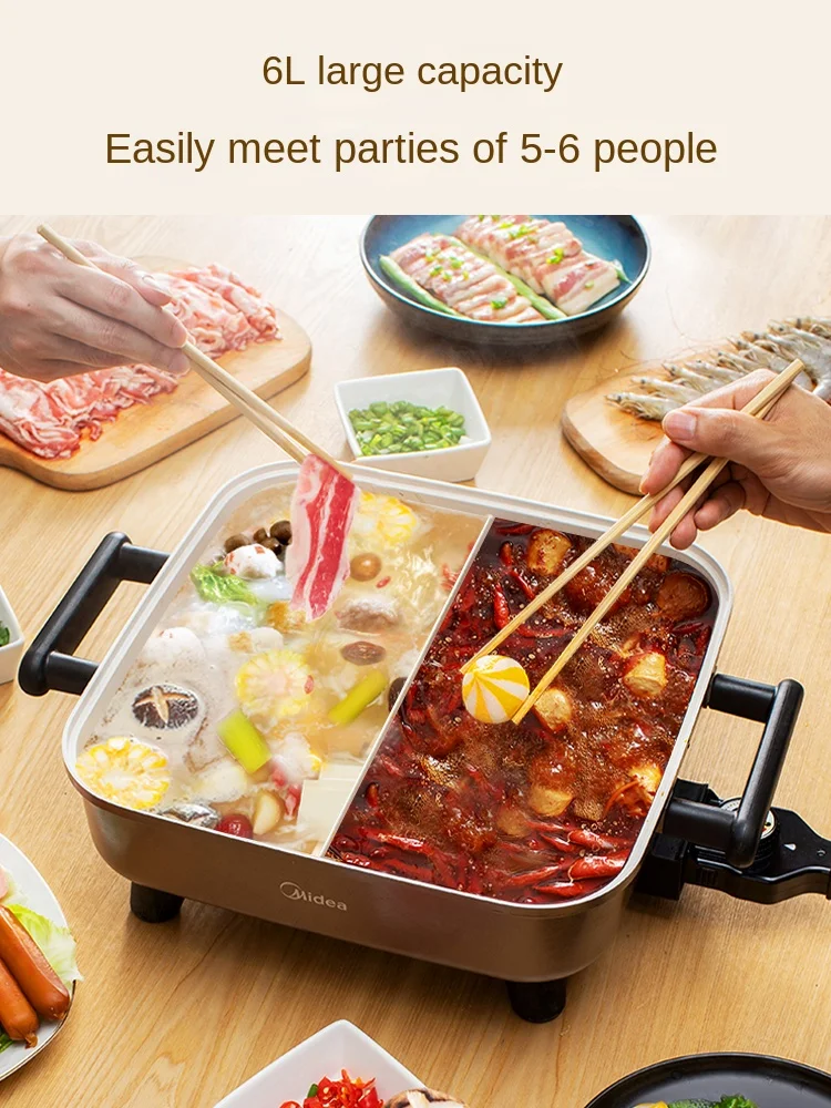 6L Midea Electric Chafing Dish Household Hot Pot Multi-Functional Electric Hot Pot Electric Caldron Double-Use Frying Pan