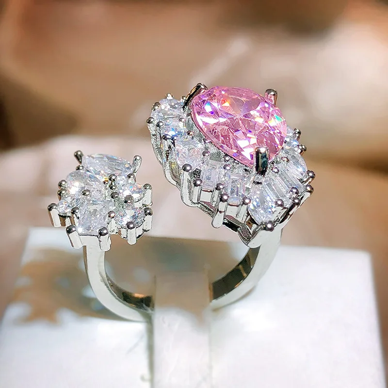 925 sterling silver pink zircon exquisite ring for women with adjustable opening, high-end gemstone temperament, versatile gift
