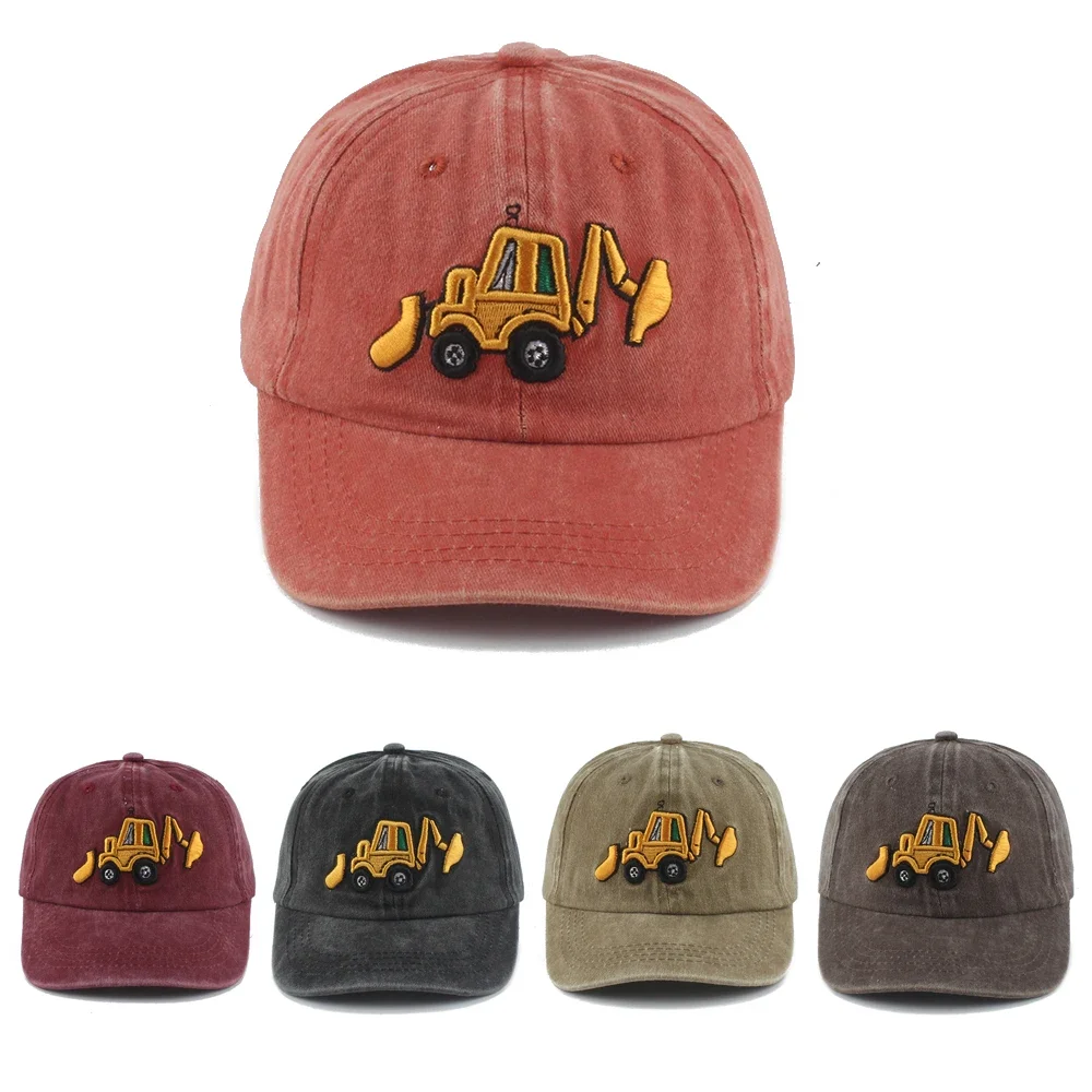 School Kids Baseball Hats Bulldozer Excavator Embroidered Boys Outdoor Summer Children Caps for 2-8Years Baby Sports Hats