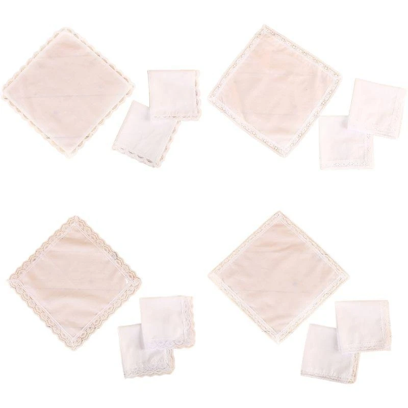 39BD 25 x 25 Damen-Taschentücher, schlicht, weiß, Blumen-Spitzenbesatz, Baumwolle, Braut, Hochzeit – Detail 9