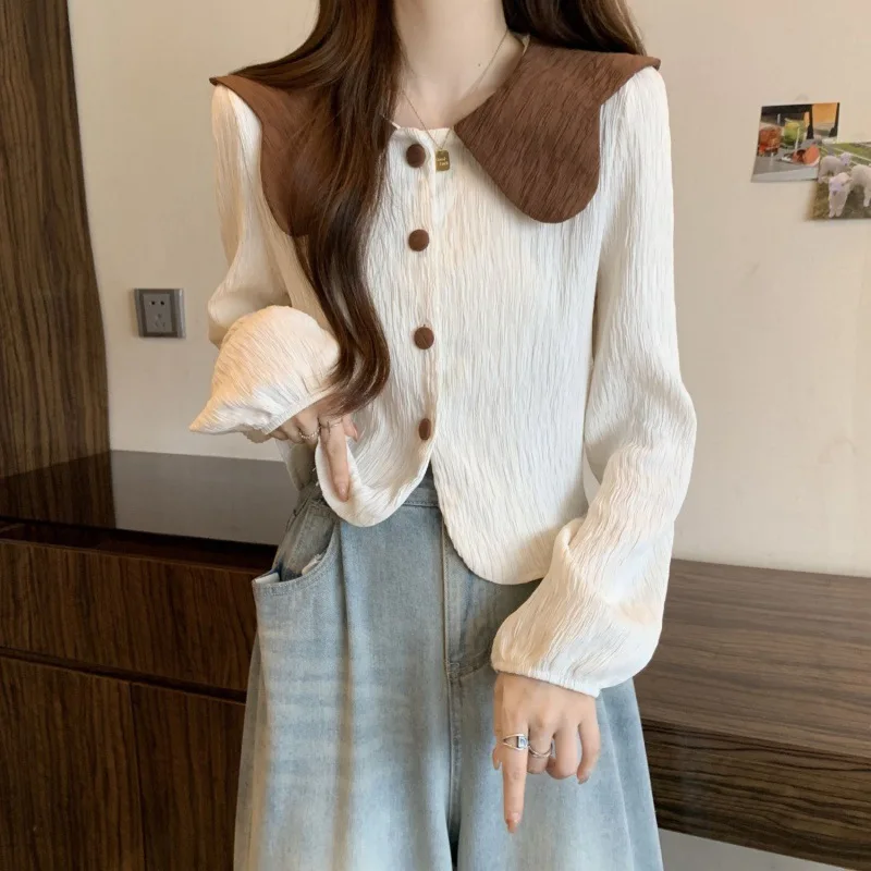 

Clothing Design Sense and Temperament Doll Collar Shirt Autumn New Versatile Age Reducing Long Sleeve Top