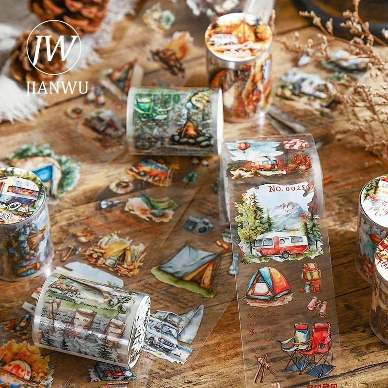 JIANWU 50mm*200cm Forest Exploration Series Vintage Camping Material Collage Landscaping PET Tape Creative Journal Stationery