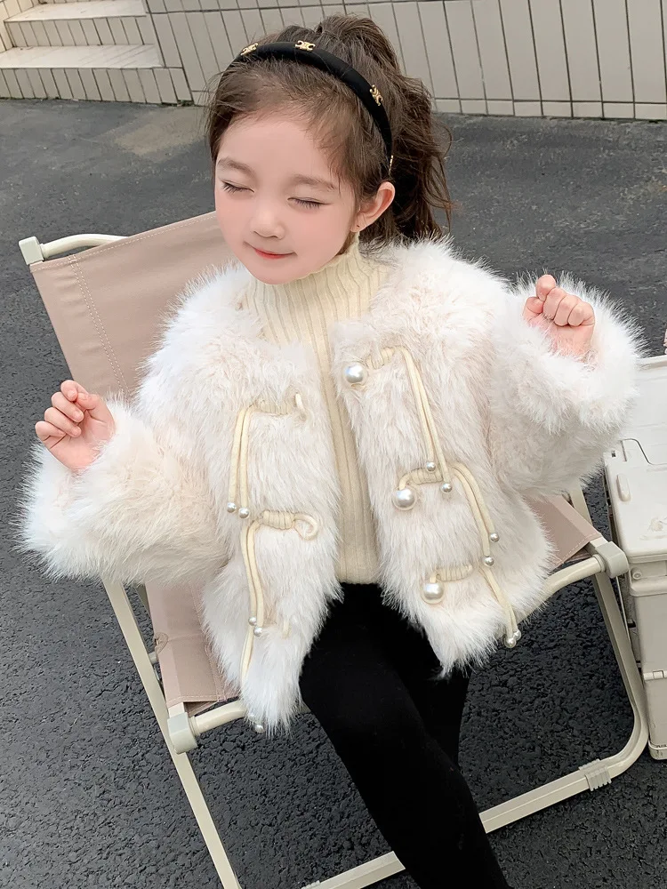 

Girls' fashionable faux fur coat, stylish children's winter cotton jacket, Korean version baby thick baby autumn and winter clot