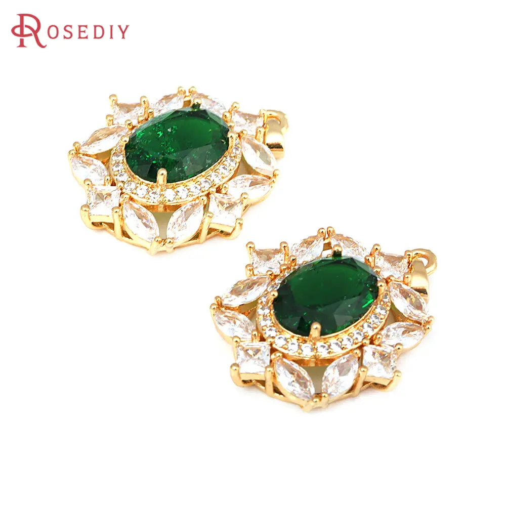 2PCS 18K Gold Color Brass and Zircon Glass Necklaces Charms Pendants Diy Jewelry Making Necklace Earrings Accessories for Women