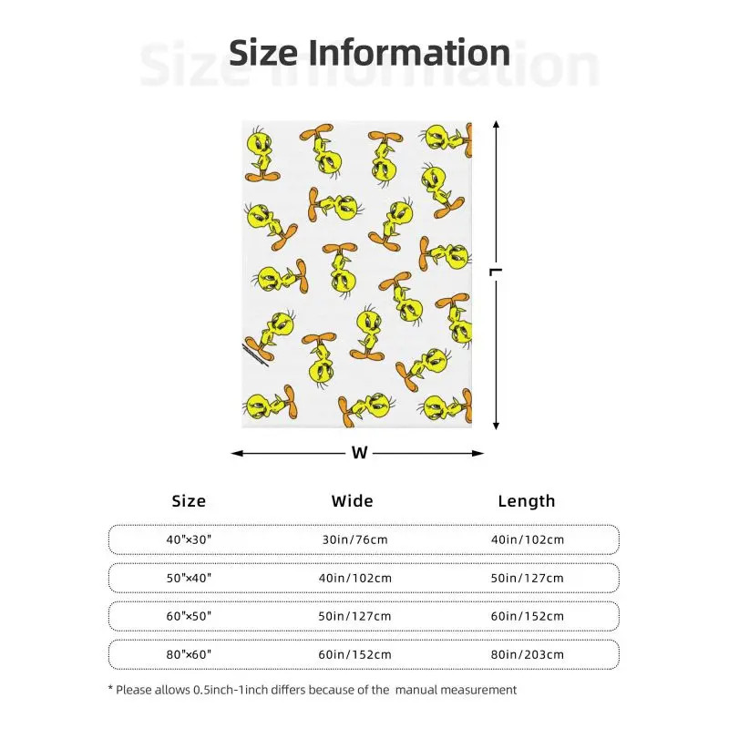 Custom Yellow Bird Cartoon Games Tweetys Blanket Warm Fleece Soft Flannel Throw Blankets for Bedding Sofa Office Spring