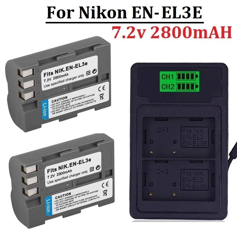 Original EN-EL3e EN EL3e ENEL3e Battery and charger for Nikon ENEL3E EN EL3E D30 D50 D70 D90 D70S D300 Camera Batteries 2800mah