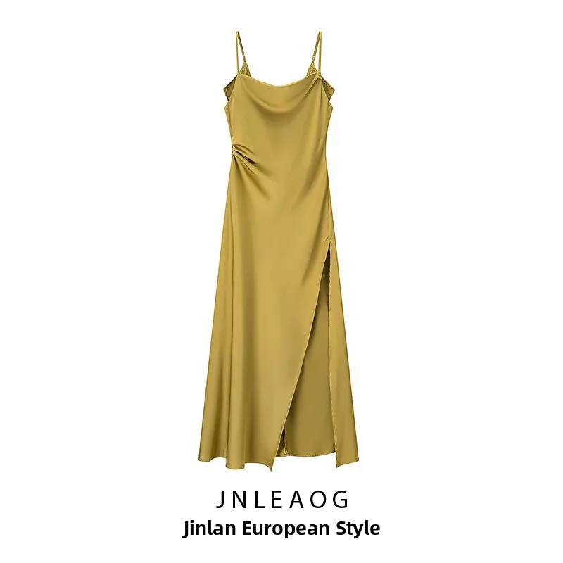 Ele High-Waisted Midi Dr with Side Slits And Strap Design by JNLEAOG Perfect for Autumn Casual Wear Polyester Fiber