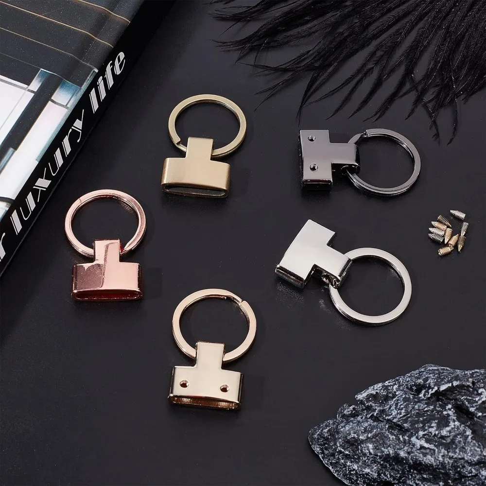 5 Colors Key Fob Hardware, 0.87 Inch Keychain Wristlet Clasp with Key Ring Keychain Strap End Fasteners with Screws Key Lanyard