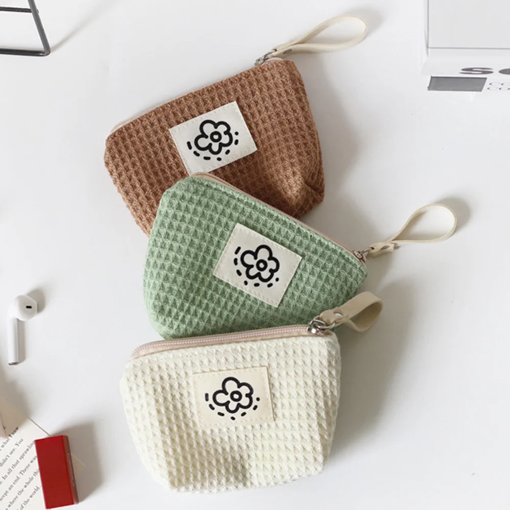 Women\'s Small Matcha Green Makeup Bag Portable Coin Purse Commuter Lipstick Headphones Storage Bag Double Canvas Chain Key Case