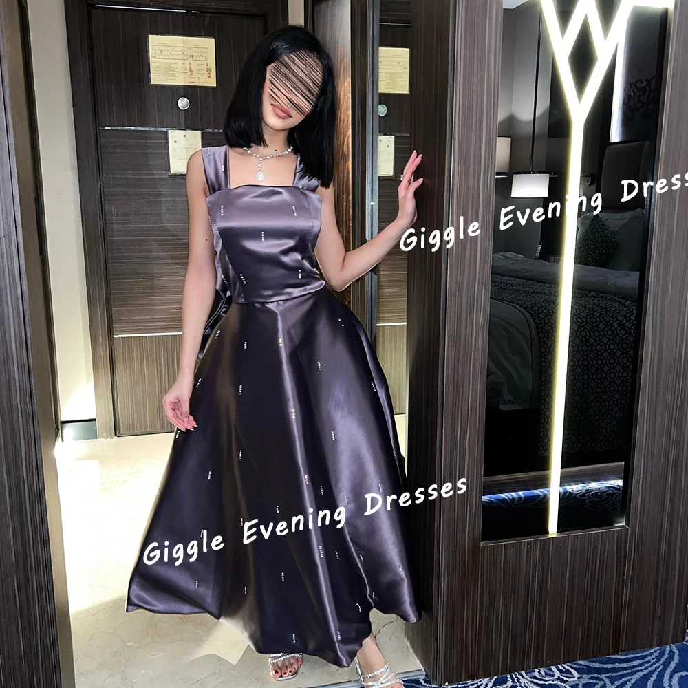 Giggle Satin Beading Spaghetti Strap Prom Gown Saudi Arab A-Line Elegance Ankle-Length Evening Party Dresses for Women 2024