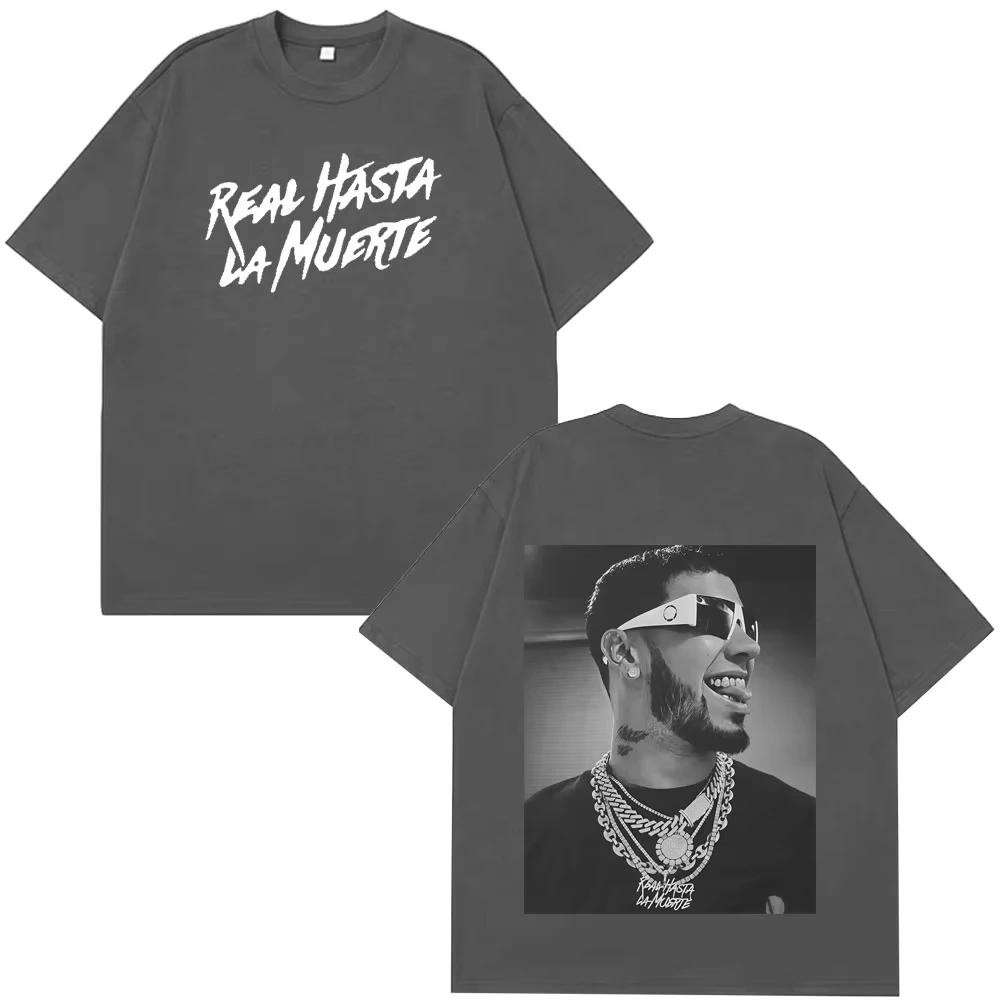 Camiseta masculina e feminina hip hop gótico punk harajuku super grande anuel aa real hasta la muerte camiseta impressa dupla face