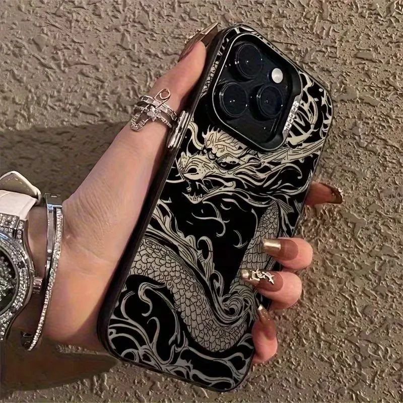 Dragon Totem Pattern Phone Case For iPhone 18 17 16 15 14 13 12 11 Pro XS Max X XR 7 8 Plus Air 17e Gradient Color Silver Cover