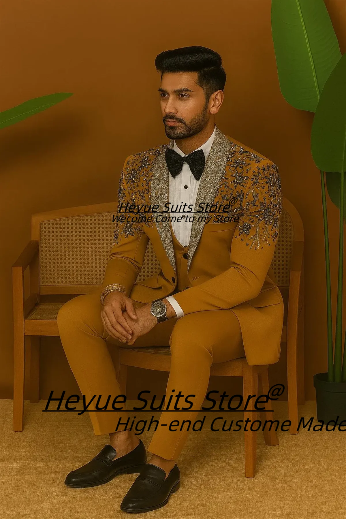 

Magnificent Crystal Embellished Men Suits Customized Slim Fit Shawl Lapel Groom Wedding Tuxedos 2 Pieces Sets Male Prom Blazers