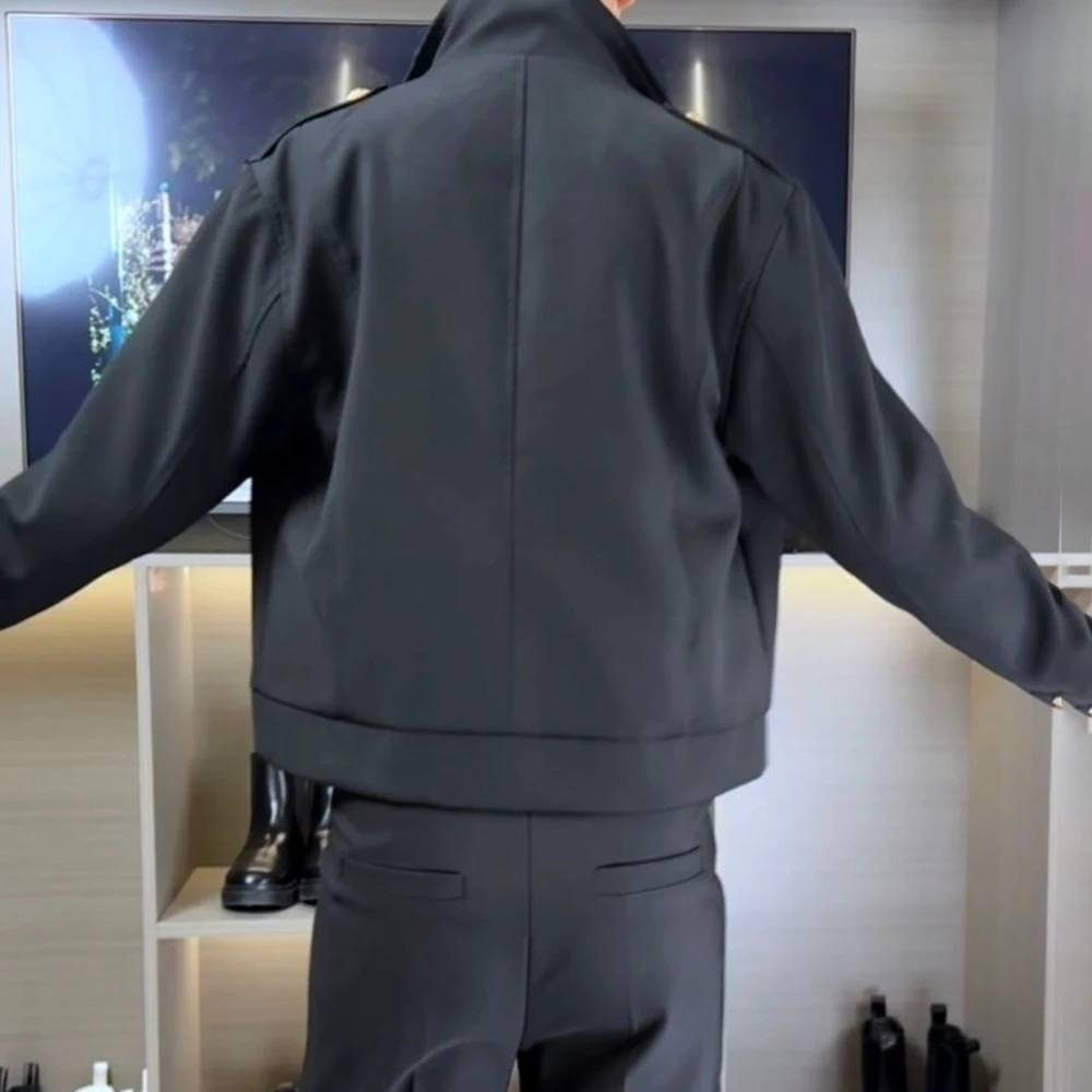 Mens Jacket Trousers Sets Retro Brass Button Slim Jacket Streetwear Fashion Casual British Elegant Two-Piece Sets Men'S Clothing