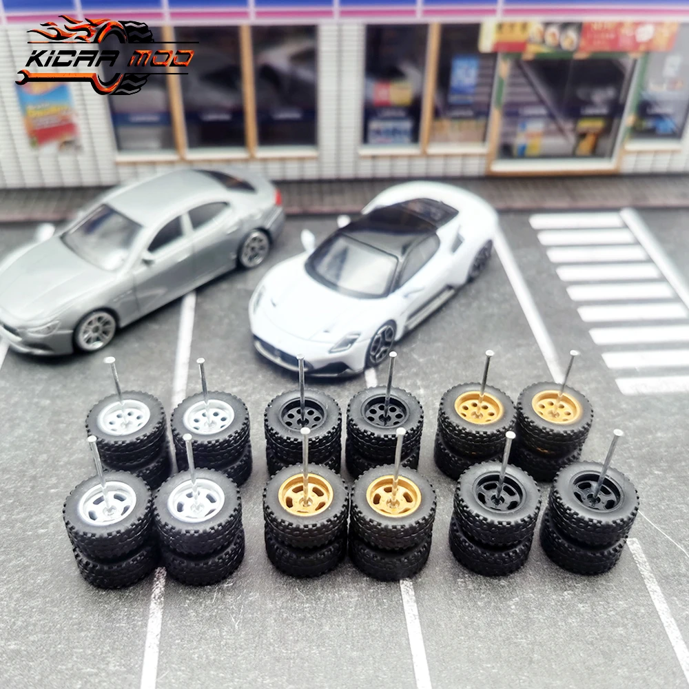 1/64 ruote pneumatici fissi in gomma per tutti i terreni per modellini di auto pressofuse che ricaricano parti per Hotwheels (5 set per 5 auto)