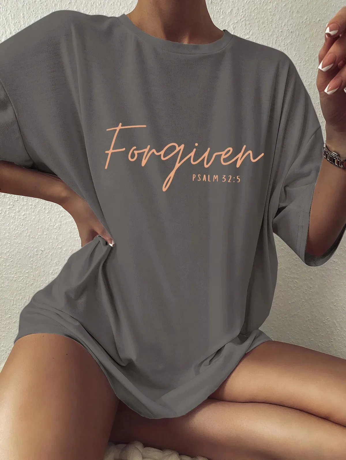 Forgiven Psalm 32:5 Colored Oversized T-Shirt Christian Loose Tee Jesus Apparel Shirt Women Trendy Casual cotton Aesthetic Top