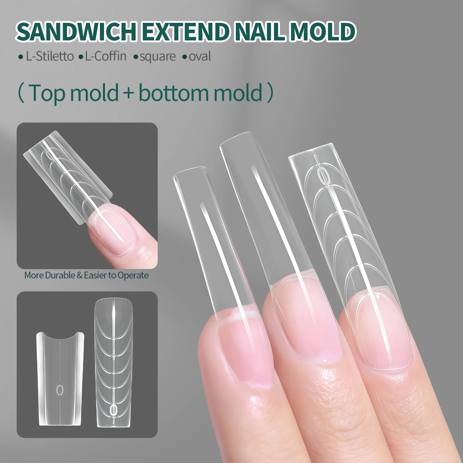 Nailpop Clear Square Sandwich Nail Dual Forms 240Pcs 15 Style French Nail Extension Gel Builder Mold Salon Professional Nail Art