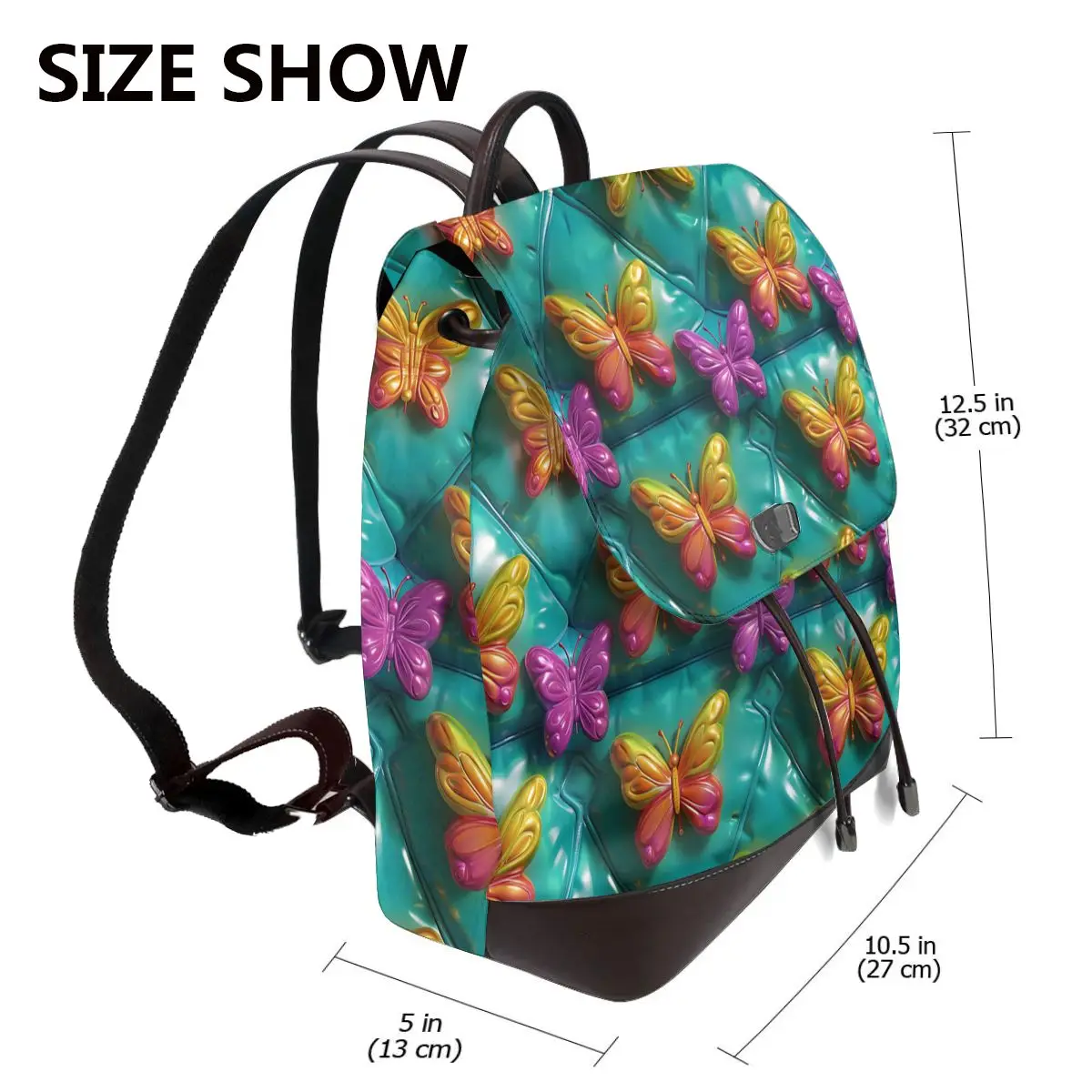 청록색 3D 패턴의 반짝이는 나비 새로운 여성용 배낭 디자이너 고품질 가죽 심플한 패션 대용량 배낭