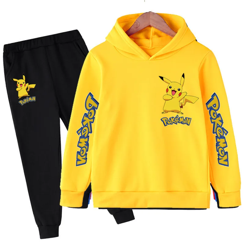 

Autumn anime cartoon children Pikachu hoodie and pants two-piece set, boys and girls children's hoodie set two-piece set