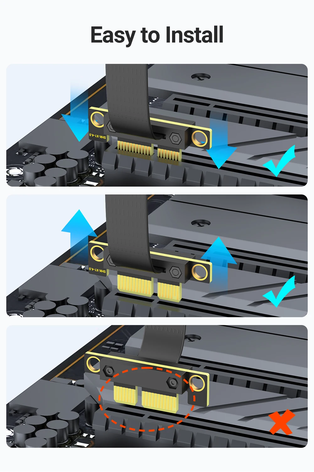 JEYI PCIe 3.0/4.0 X1 Riser-Kabel, 90 ° Rechtwinkliges PCI Express X1-Verlängerungskabel für PCIe-WLAN-Karte, M.2-Adapter, USB-PCIe-Karte – Detail 6
