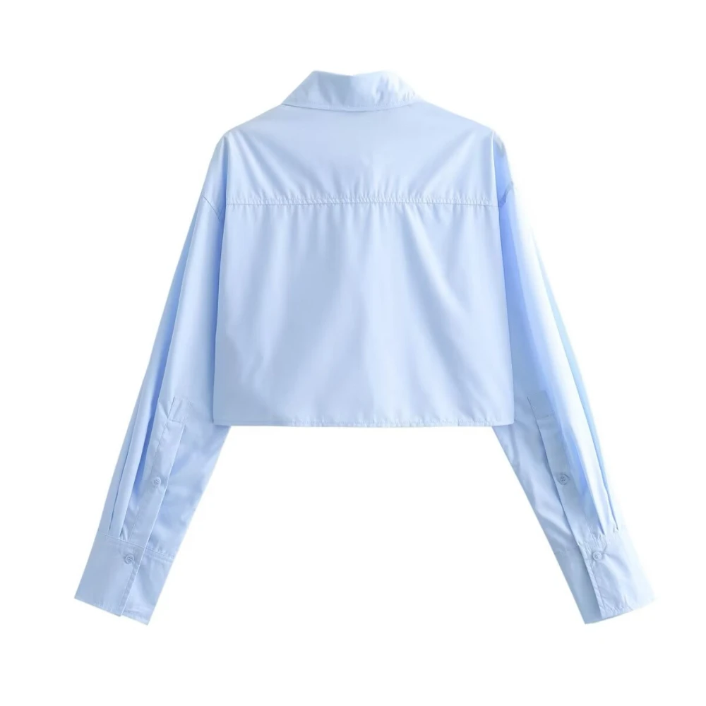 PB & ZA-Long Sleeve Shirt for Women, Single Breasted, Short Pocket, Solid Color, Fashion, All-in-One, Spring, 2024